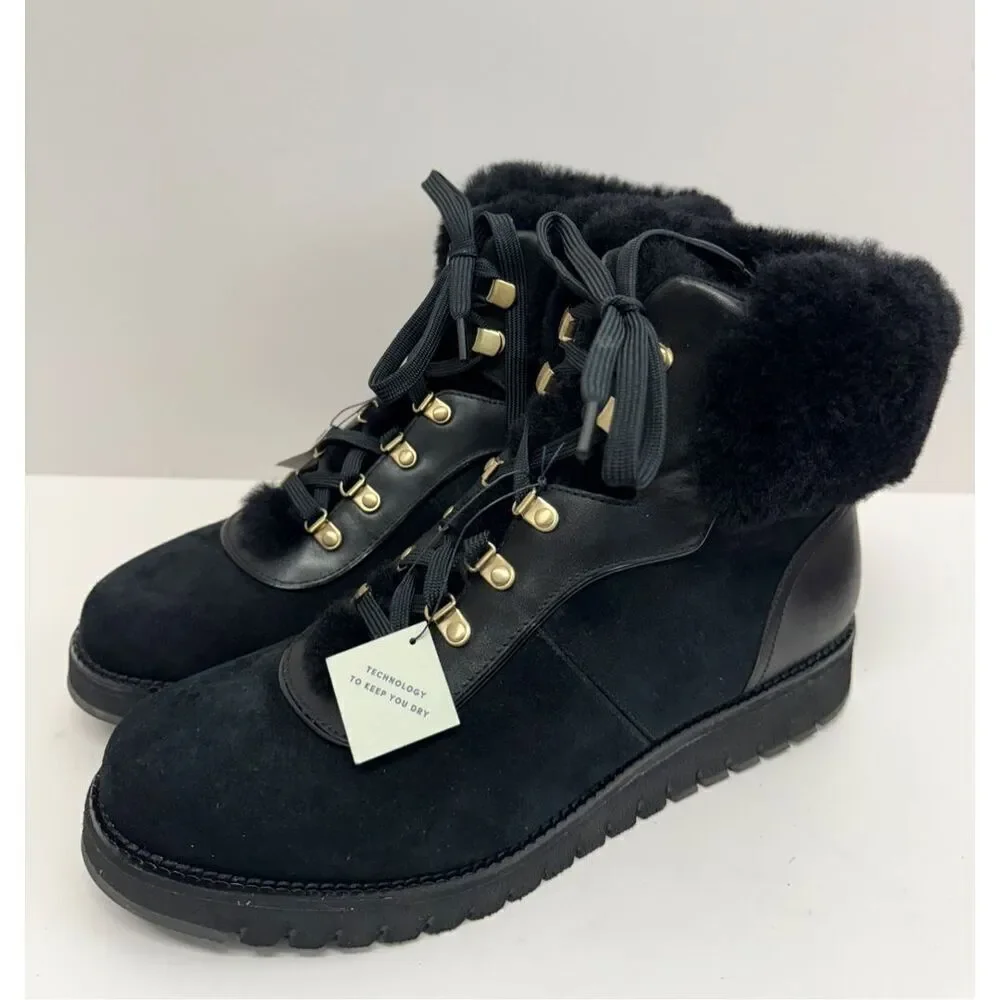 Cole Haan Winter Fur Boots Size‎ 7B Womens Waterproof Black Lugged Sole